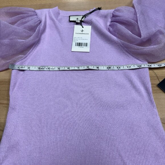 Tuckernuck Lilac Knit Betsy Blouse with Sheer Balloon Sleeve size M NWT - Picture 8 of 9